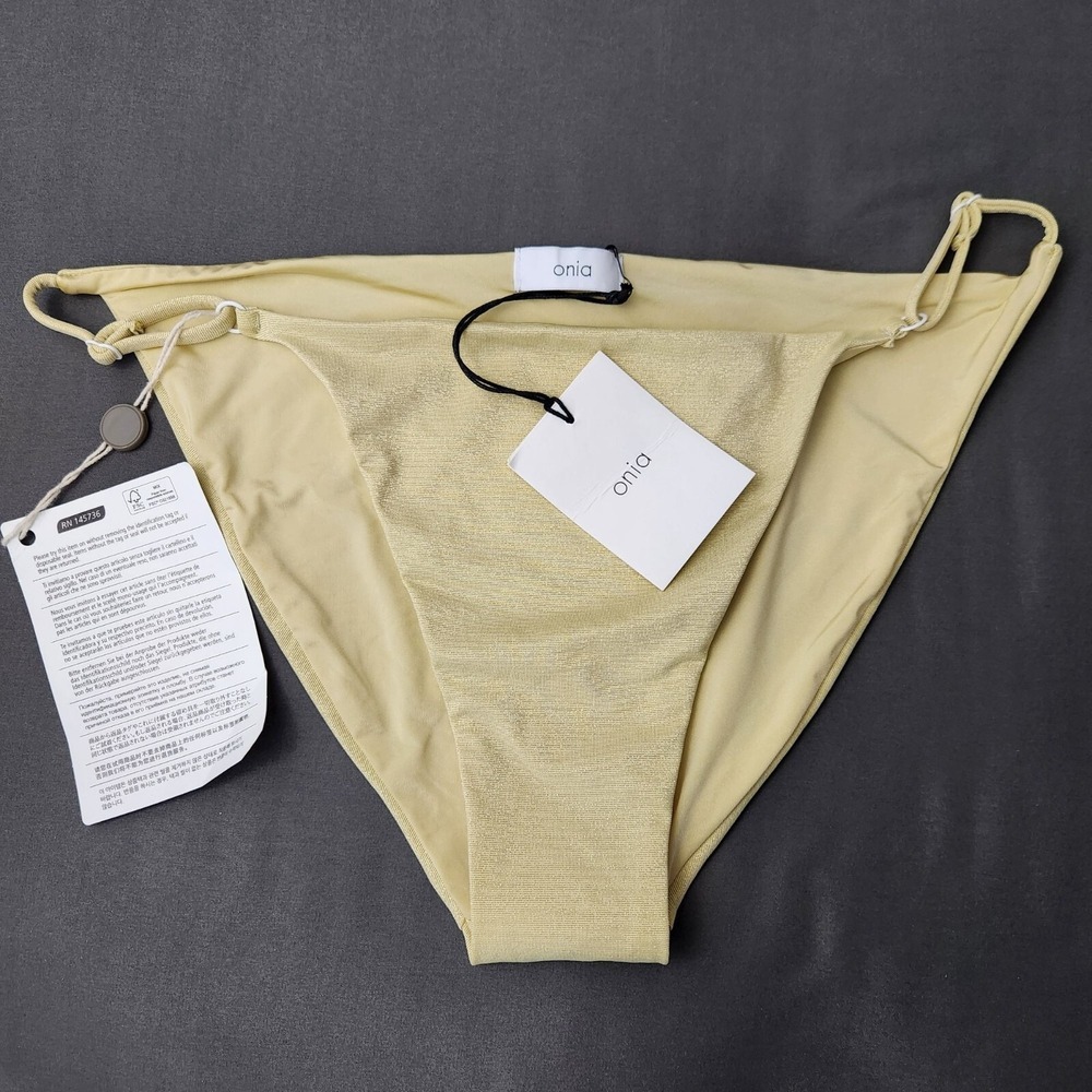 Onia Hannah Bikini Bottom Gold Shimmer Solid Low Rise Adjustable XL NEW‎